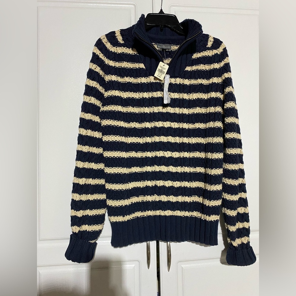 L.L Bean Signature Navy and Cream Zip-Up Sweater NWT